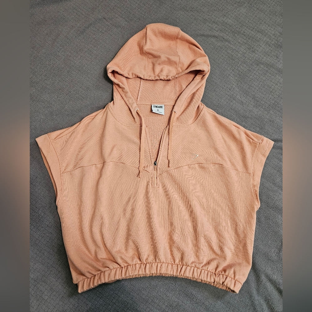 Gym Shark /Whitney Simmons Peach Colored Cropped Sleeveless Hoodie size XL